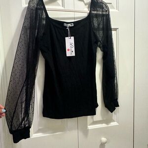 Black Sheer Sleeve Top
